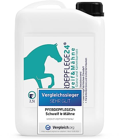 PFERDEPFLEGE24 Schweif und Mähnenspray für Pferde 2,5l - VERGLEICHSSIEGER - Brillanter Glanz, leichte Kämmbarkeit & Gesundes Fell - Mähnen und Schweifspray für Pferde in 5 Größen