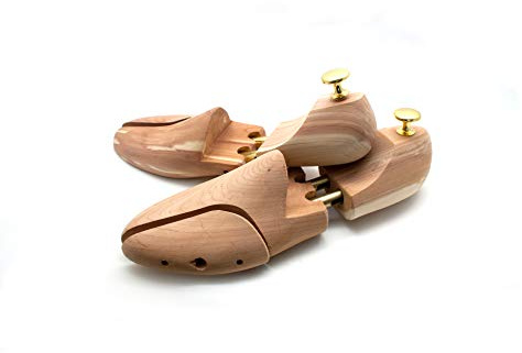 PHF Curare Tendicascarpe in legno di cedro, per uomo e donna, 1 paio di tenditori a doppia molla per scarpe da uomo in qualità premium, in taglie singole EU 38-50 (48, marrone)