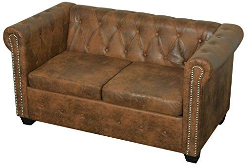 Tidyard Chesterfield Sofa 2-Sitzer Lounge Ledersofa Couch Sofagarnitur Vintage Couch Bürosofa Polstermöbel Stilsofa Couchgarnitur Polstersofa Kunstleder Braun