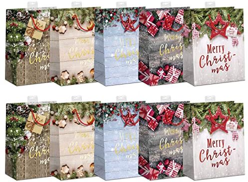 Geschenktüten Weihnachten Groß, 10 Stück | Verstärkter Rand & Stabiler Boden| FSC®-zertifiziertes Papier (150 g/m²) | DIN A4 (26x32x12cm) | Geschenktaschen Weihnachten Weihnachtstüten
