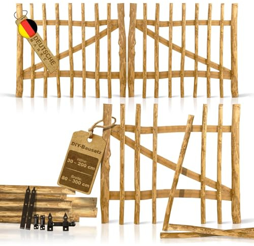 BOOGARDI Gartentor Holz · DIY Staketenzaun Tor in 168 Größen · Einflügel- & Doppelflügel-Tor · 180 cm breit x 100 cm hoch (Lattenabstand 3-5 cm) · Gartentür Staketentor Flügeltore