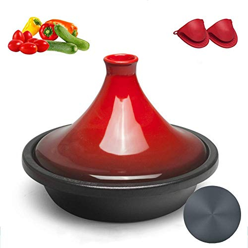 Sywlwxkq Olla de tagine de Hierro Fundido Espesado, con agarraderas para Guantes, cocción y configuraciones de Temperatura, tajine esmaltado, Arcilla para Platos