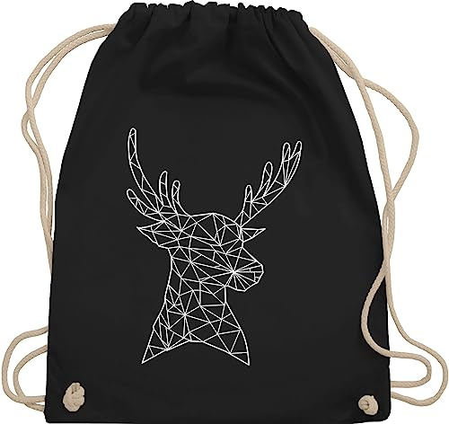 Shirtracer Turnbeutel Rucksack - Kompatibel mit Oktoberfest Tasche - Hirschmotiv I Hirsch I Deer - Unisize - Schwarz - trachtenrucksack bayrische weißer stoffrucksack trachtentaschen bayrisch beutel