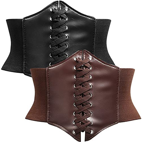 Snörkorsett för kvinnor 2 stycken steampunk bälte retro bred elastisk brett band midjebälte för fester