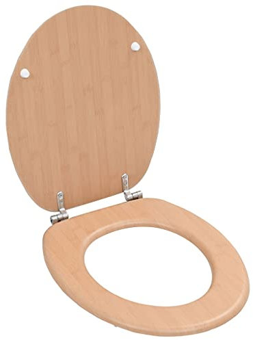Toilettensitz mit Deckel MDF Bambus-Design - Erwachsene Toilettendeckel - Klobrille Deckel - Toilettendeckel - Wc-Sitz 43,7 x 37,8 x 5 cm