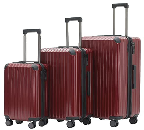 Münicase M816 TSA Kofferset Hartschale Trolley 3-teilig Weinrot | TSA-Schloss, 360°-Leichtlaufrollen, höhenverstellbarer Teleskopgriff, robuste Hartschale, ineinander stapelbar