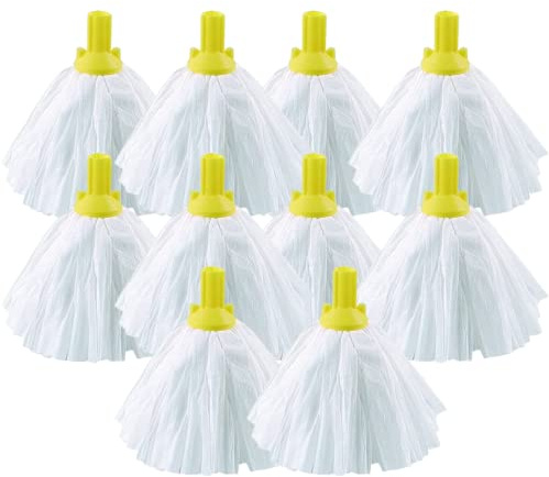 Avern Exel Standard Big White Push Fit Socket Mop Heads Yellow 120g (Pack Of 10) Super Absorbent Heavy Duty Mops- 102199 - Robert Scott