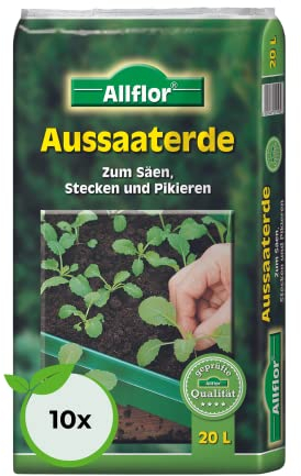 Allflor 10 x 20 Liter Aussaaterde im Beutel I Anzuchterde ideal zum säen, anstecken, pikieren I Feinstrukturierte Erdenmischung mit geringer Aufdüngung und abgestimmtem pH-Wert