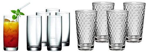 WMF Easy Longdrinkgläser Set 6-teilig, Cocktailglas 350ml, Kristallglas & Latte Macchiato Gläser-Set 4-teilig Latte Macchiato Gläser Aromawaben Wabenmuster Kaffee Longdrink Cocktail Glas