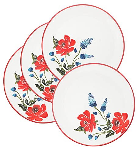 Lashuma Essteller Set 4 teilig, Keramik Teller bunt Mohnblume, Servierteller groß rund 25 cm Ø