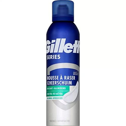 Gillette rakskum för män, lugnande formel med aloe vera, maskulin doft, utformad för att raka ansiktet med känslig hud, mot brännskador, rodnad, skärningar, 250 ml