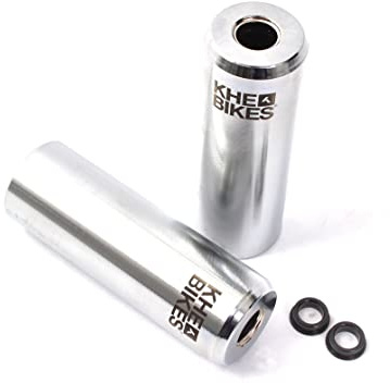 KHEbikes KHE PRO CNC BMX Pegs Chrom 492 g 10 mm 14 mm 1 Paar | CNC aus einem Stück gefertigt, HiTen Stahl, Adapter für 10 mm und 14 mm, 110 mm, KHE Laser Logo