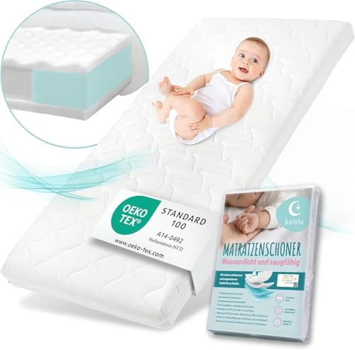 Sun Garden Babymatratze, Oeko Tex 100 Zertifiziert, 70x140 cm | Kindermatratze 70x140 cm mit Trittkante + Matratzenschoner, Baby Matratze für Babybett, Kinderbett oder Reisebett