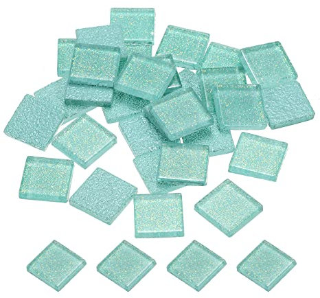 sourcing map Mosaïque Carrelage Tuile Tesselle, Verre Éclat Cristal Vrac Carré Paillettes Carreaux 2x2cm pour Maison Décoration, Pack de 25(100g, Océan Bleu)