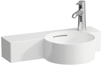 LAUFEN VAL Handwaschbecken, ohne Hahnloch, mit Überlauf, 550x315mm, Ablage links, H8152847161091, Farbe: Schwarz Matt