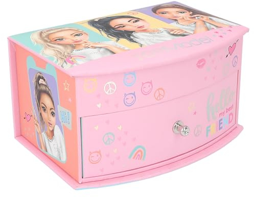Depesche 12719 TOPModel Snap Shots - Kleines Schmuckkästchen in Rosa mit Model-Motiv und farbenfrohem Design, Schmuckbox mit Spiegel und Klappdeckel