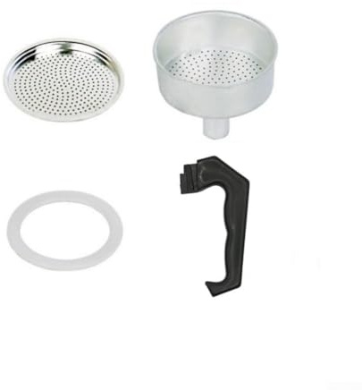 URPIZY Pièces de rechange pour cafetière à moka en acier inoxydable, poignée, entonnoir, caoutchouc pour anneau, filtre (6 tasses)