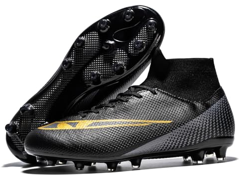 Wugehu Scarpe da calcio da uomo Cleats Professionali High Top Traspirante Sneakers da allenamento, Nero , 46 EU