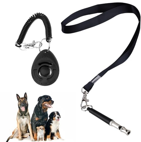Jaimela Hundepfeife und Hunde Clicker, Hundetraining Zubehör Set, Professionelle Trainingspfeife mit Standardisierter Frequenz, Trillerpfeife für Hunde und Hundeclicker