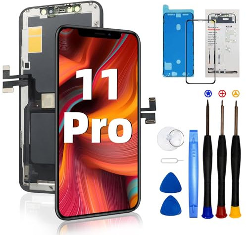 DTD for iPhone 11 Pro Screen Replacement Kit, 5.8 inch LCD Display 3D Touch Screen Digitizer Frame Assembly Set with Repair Tools, Adhesive and Tempered Glass