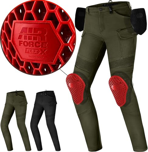 SHIMA Giro Motorrad Hose Damen mit Protektoren Airforce Knieprotektoren Motorradhose Kurzgrößen Hosen für Mann Protektorenhose Textilhose Urban Stretch Cargohose Lang (Frauen, Khaki, 34/30)