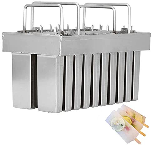 ISCBAFYX 20 Stainless Steel Ice Cream Mold, Industrial Stainless Steel Ice Lolly Frozen Popsicle Molds,Ice Cream Pop Maker Freezer Tray with 100Pcs Popsicle Sticks W/Cleaning Brush,C