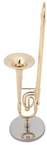 Dekorationen für Musikinstrumente 15 cm großes klassisches Miniatur-Posaune-Bastelmodell mit Ständer und Box