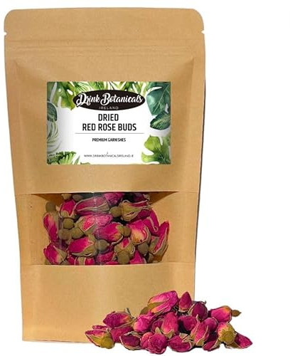 Dried Red Rose Buds | 100+ Rose Buds | 100% Natural & Edible | Non GMO | Dry Roses Soap Making & Tea, Cocktail Garnishes Flowers, Decorations, Confetti | 40 Grams | 1.41 Oz | Drink Botanicals
