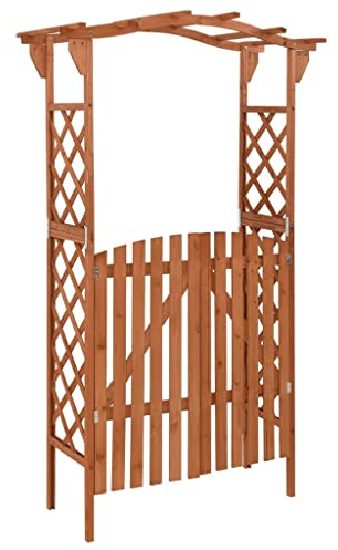 Gartenbogen Gartentor Rosenbogen mit Tür Spalier Rosensäule Spalier Pergola Gartenbogen Holz Torbogen Spalier für Kletterpflanzen Pergola 116x40x204 cm Grau