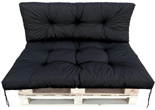 IN WOHO Palettenkissen Set Schwarz, 120x80 + 120x40 cm, Wasserabweisende Sitz- und Rückenkissen für Europaletten, Outdoor Auflage für Gartenmöbel