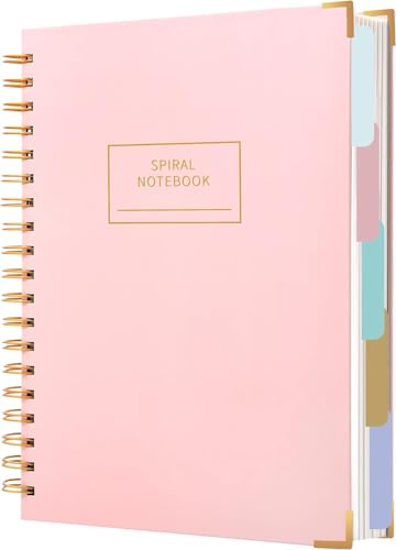 CAGIE Notizbuch mit Register B5 Spiralbindung 240 Seiten | Spirale Notizblock, Liniert Block mit Register, Collegeblock für Arbeit Office Schule, 7x10