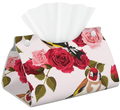 Taschentuchbox mit Rosen- und Vogelmotiv, PVC-Leder, für Kosmetiktücher, Spender, Box für Kommode, Badezimmer, dekorativ