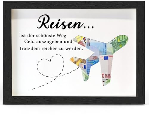 Geldgeschenk für Reise, Flitterwochen und Urlaub, Weltreise, Flugzeug Geschenk, Urlaubskasse Spardose, Geburtstag Geldgeschenk, Geldgeschenke Reisekasse für Freunde, Liebhaber Frauen, Männer, Schwarz