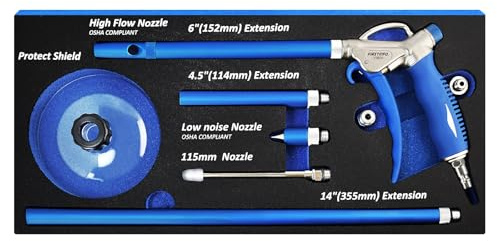 FIRSTINFO Pistola de Aire Comprimido Alto Caudal con Escudo A18562KEU | Pistola de aire comprimido 2X alto caudal (2239 L/min), boquilla OSHA, flujo ajustable, escudo protector, ideal para taller.