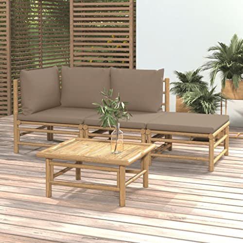 KATERYY 4-TLG. Garten-Lounge-Set mit Taupe Kissen Bambus,GartenLoungeSet aus Bambus mit Sitzkomfort für den Außenbereich