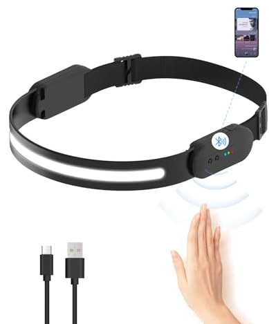 Lampada frontale 2024 ricaricabile e impermeabile, 350 lumen, Bluetooth, sensore di movimento, leggera e versatile Torcia da corsa impermeabile IPX4, ampio campo visivo regolabile a 230 gradi, regalo