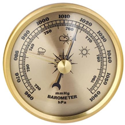 Fenteer Estación meteorológica con barómetro y Esfera Redonda para Colgar en la Pared, medidor de presión barométrica mmHg/hpa, barómetro aneroide para Pesca, Oro