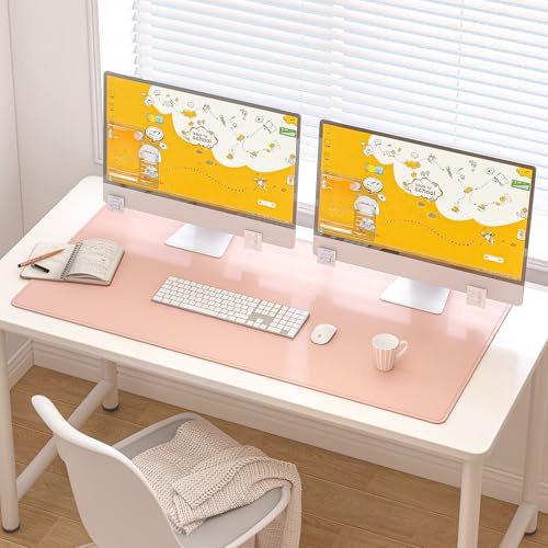 DAWNTREES Schreibtischunterlage,100x50cm,Büro Tischmatte aus Leder,Rutchfeste,Office Groß Mousepad Laptop Schreibunterlage,Geeignet für Büro, Zuhause und Desktop-Einsatz (Rosa)