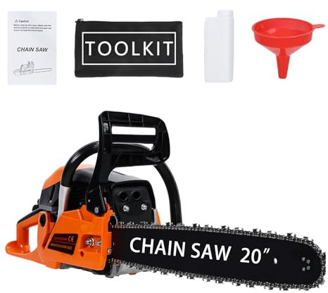 joukares 20 Petrol Chainsaw, 58CC 2-Stroke Gas-Powered Handheld Chainsaw with High-Power Cutting Performance, Cordless Logging Saw for Wood and Tree Trimming Red