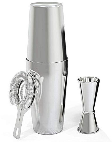 QTANZIQI Juego de coctelera Profesional, colador de cóctel y Jigger, Suministros de Barra de Acero Inoxidable de 4 Piezas