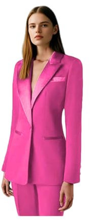 Traje formal de oficina de 2 piezas para mujer, conjunto de traje de un botón, traje de pantalones, traje de esmoquin, blazer y pantalones, fucsia, L