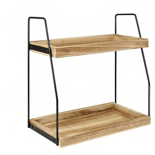 AevQuas 2 Tier Coffee Station Organizer for Countertop, Wooden Coffee Bar Accessories Organizer, Condiment Counter Shelf for Kitchen, Home, Office