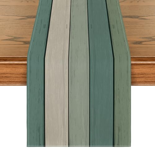 Artoid Mode Wasser Grün Planken Antik Alt Rustikal Holz Sommer Tischläufer, Frühling Küche Tisch Dekoration Drinnen Urlaub Party Dekor 40x140 cm