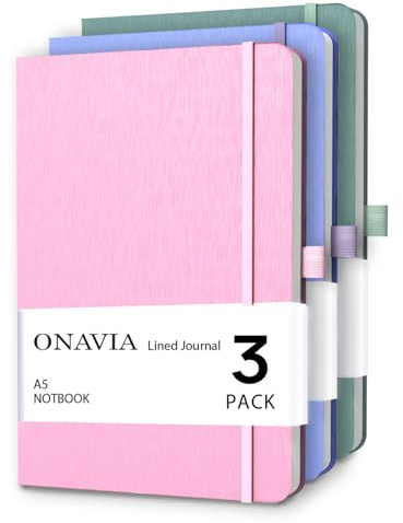 ONAVIA A5 liniertes Journal Notizbuch 3er Pack, 8,5 x 11 Zoll College-Ruled Notizbücher, 160 Seiten, große Notizbücher mit dickem Papier, Grün, Rosa, Kornblumenblau