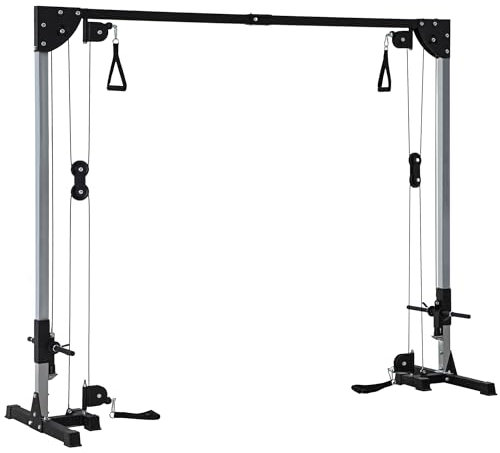 SPORTNOW Multi Home Gyms with Cable Pulley System, Cable Crossover Machine with 4 Handles for Full Body Strength Training, Power Rack for Home Workout, Black