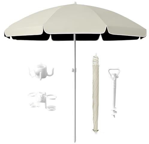 Ombrellone da Spiaggia Portatile Anti UV 50+, Ombrellone da Esterno 8 Stecche, Ombrellone da Giardino Pieghevole, per Terrazza, Piscina, Mercato, Campeggio(Khaki,1.8m/5.9ft)