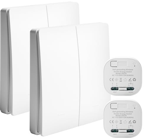 Juego de interruptores de luz inalámbricos sin pilas, 230 V, interruptor inalámbrico, interruptor de luz inalámbrico RF433, transmisor + receptor, interruptor de pared para cuerpos de iluminación