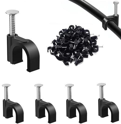 100 clips redondos para cables, clips de clavos de cable de 14 mm, clips de alambre ordenados, clips de pared duraderos para organizar Ethernet, cable USB, línea telefónica y línea de TV, color negro