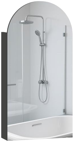 HOMCOM Armoire Miroir Bain, Porte Miroir, étagères Ajustables, Blanc | Placard mural de salle de bain, miroir cintré sans cadre, étagères en verre réglables