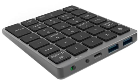 Uxsjakjsd Teclado Numérico Inalámbrico Bluetooth con Concentrador USB, Modo Dual, Recargable, para Tableta y Portátil.